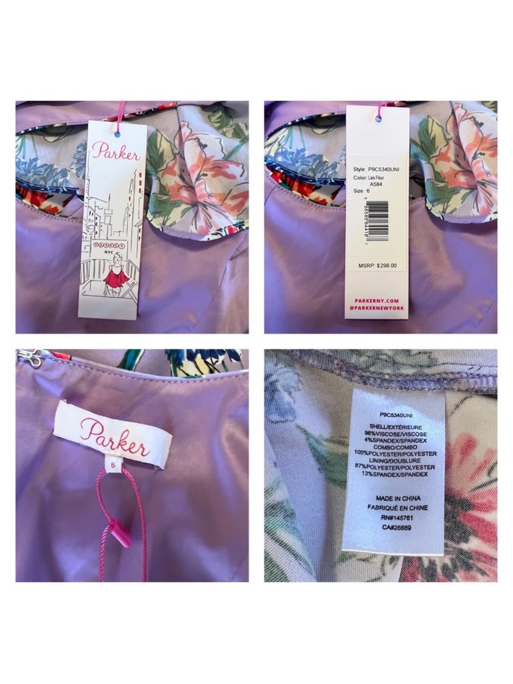 New! Parker Ana Floral Romper Purple Blue Red Flutter Sleeve V-Neck - Picture 8 of 8